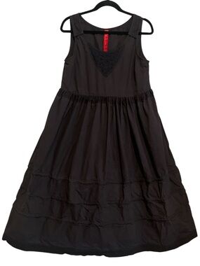 Ewa I Walla Sweden Lagenlook Midi Dress Boho Bohemian Vintage Black Size Medium